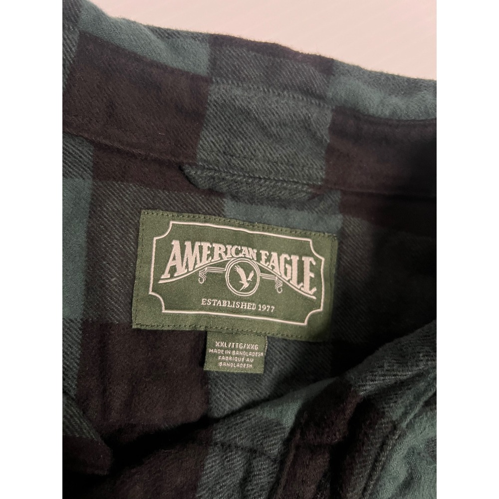 American Eagle Mens XXL Green Black Buffalo Plaid Flannel Button Down Shirt